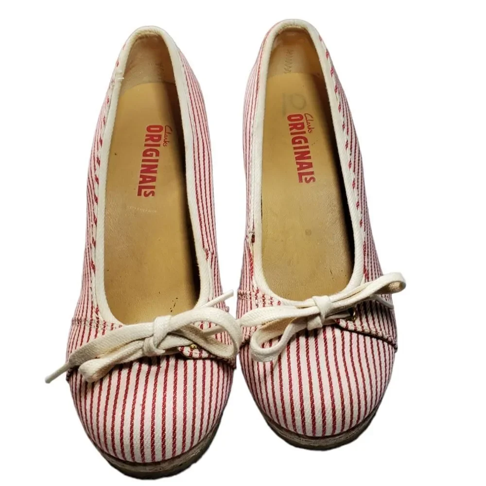 CLARK'S Originals striped espadrille wedges 8